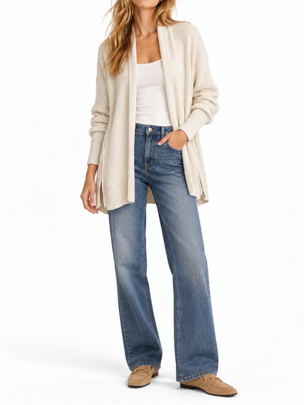 Banana Republic Merino Wool Blend Shawl Collar Cardigan Cream Side Zip Honeycomb